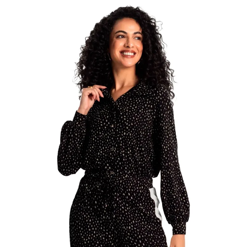 Blusa Feminina Rovitex Estampada Botões Preto - P