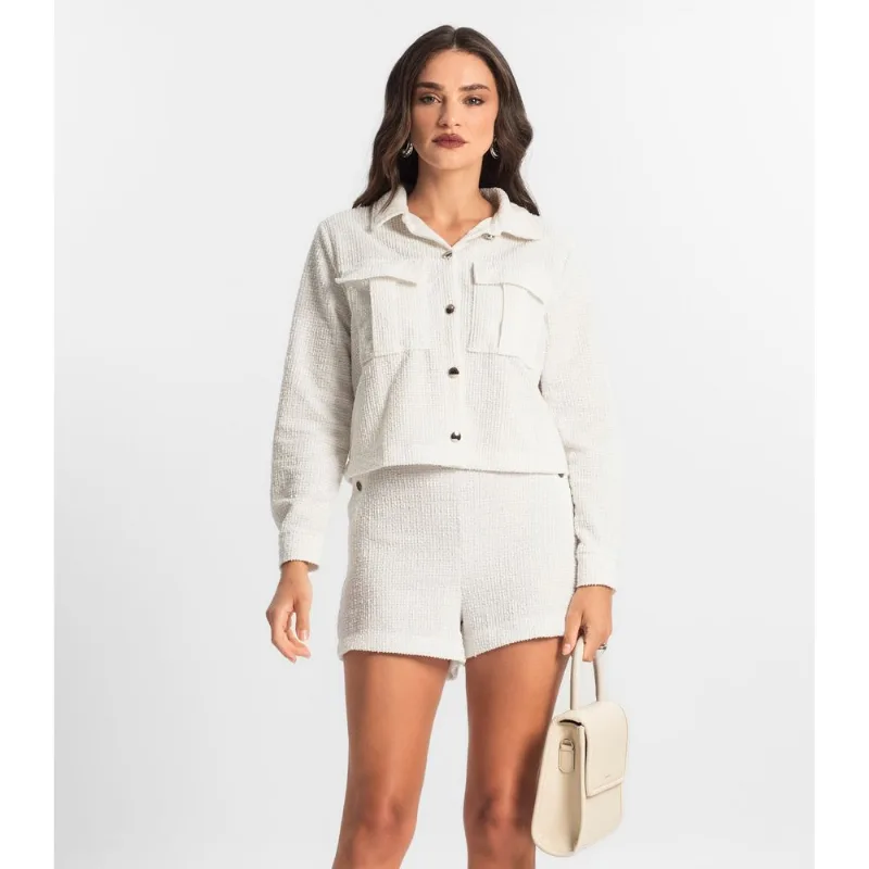 Shorts Feminino de Tweed Shine Endless Branco GG