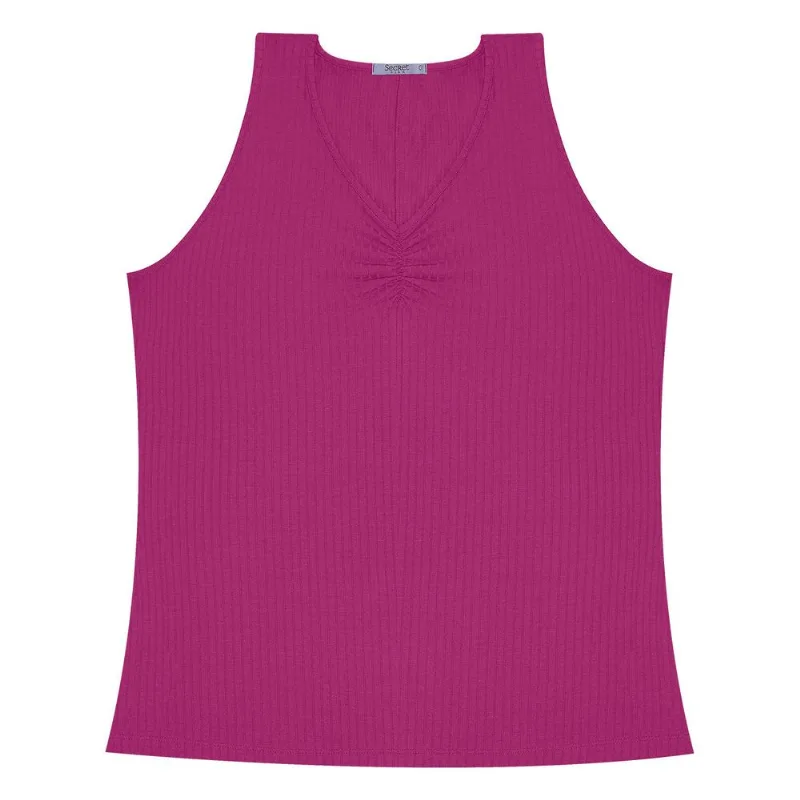 Regata Plus Size Em Ribana Canelada Secret Glam Roxo Plus G3