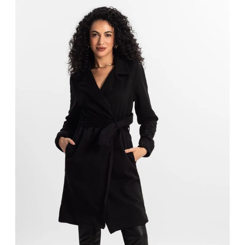 Casaco Trench Coat Feminino Em Moletom Rovitex Preto G