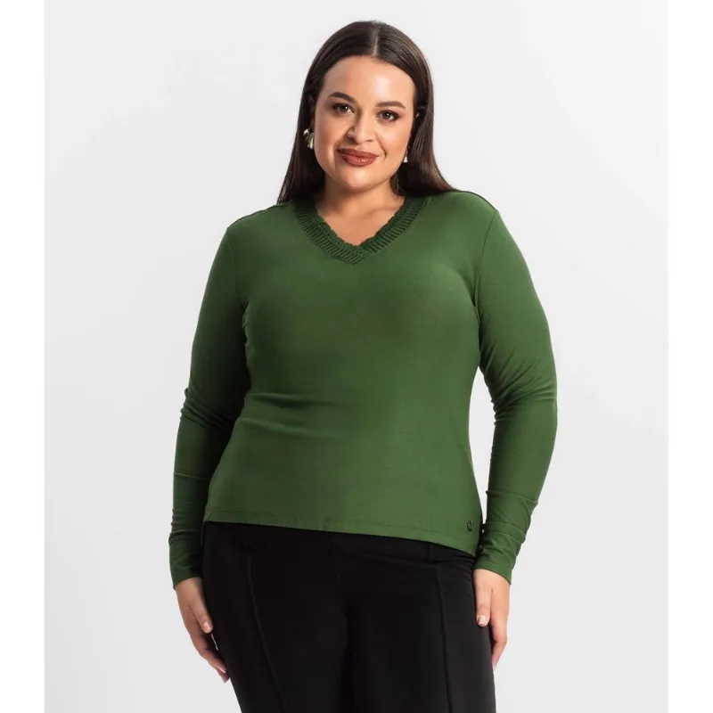 Blusa Plus Size Manga Longa Feminina Secret Glam Verde Plus G4