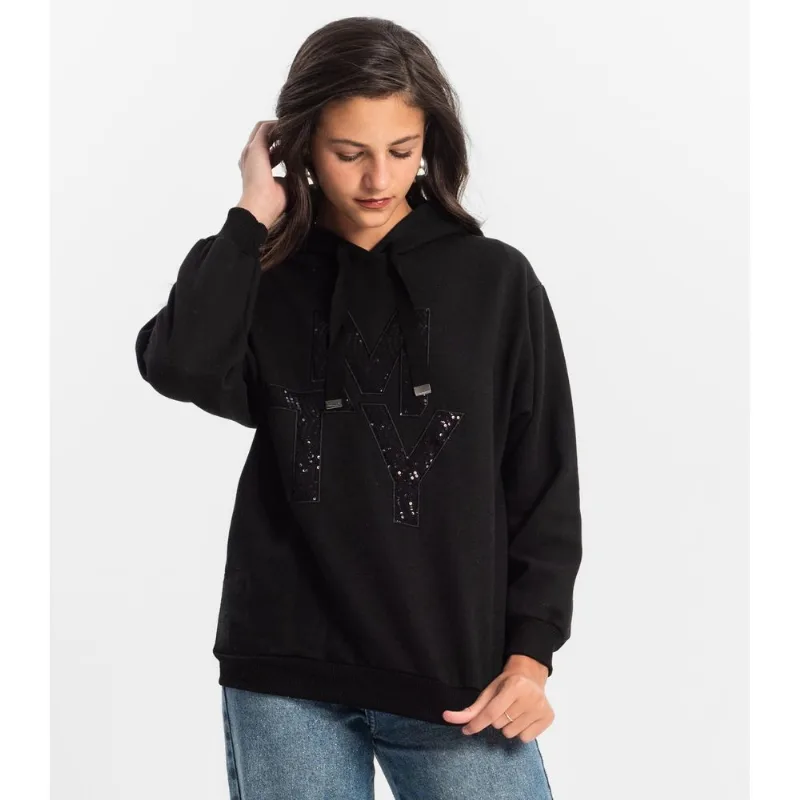Moletom Juvenil Feminino Com Capuz Minty Preto 18