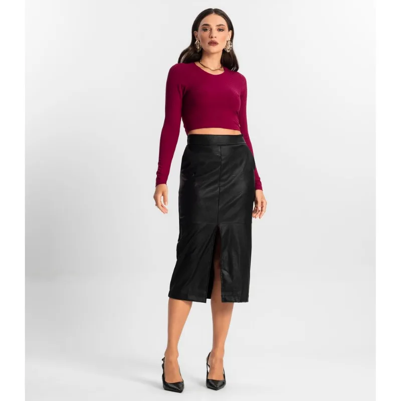 Saia Sintética Feminina Midi Endless Preto G