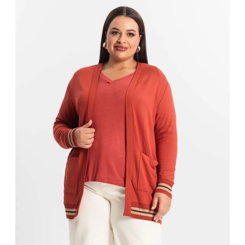 Cardigan Plus Size Feminino Secret Glam Vermelho Plus G4
