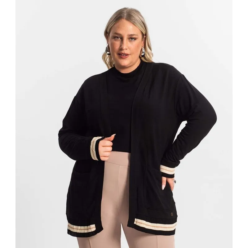 Cardigan Plus Size Feminino Secret Glam Preto Plus G2