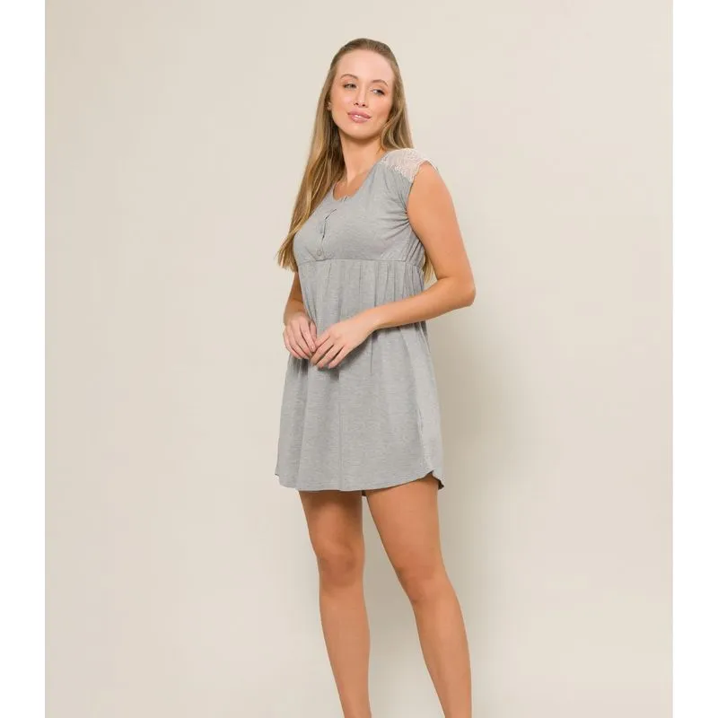 Camisola Maternidade Adulto Feminino Evanilda Cinza P