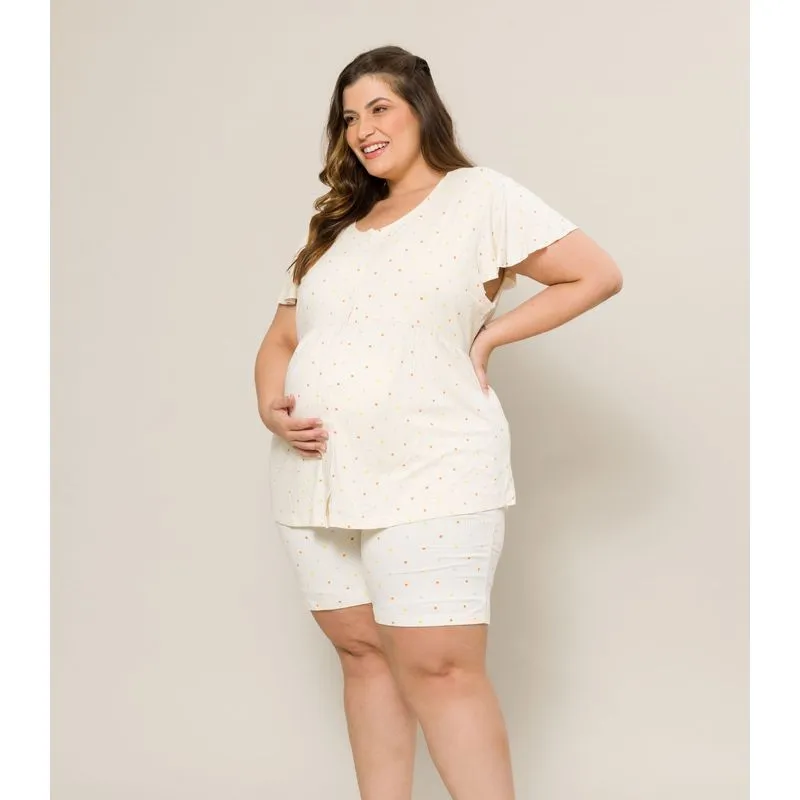 Pijama Maternidade Plus Size Feminino Evanilda Bege G2