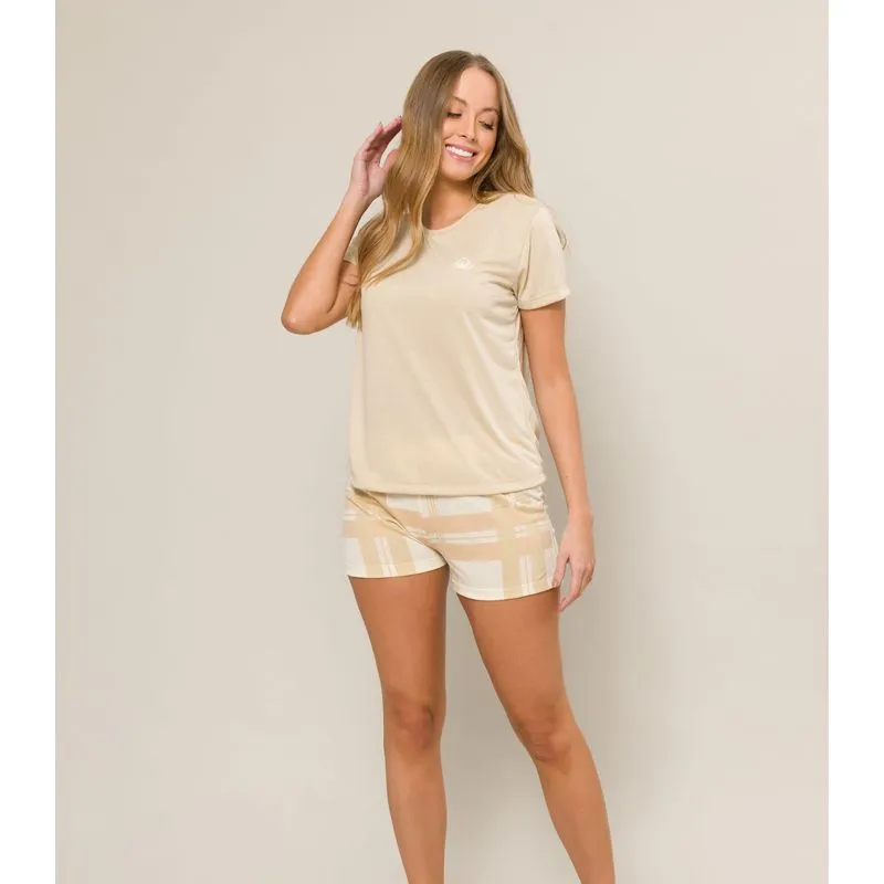 Shorts Pijama Xadrez Adulto Feminino Evanilda Marrom Gg