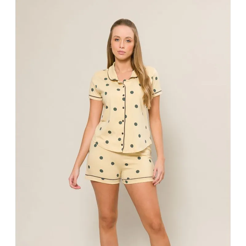 Pijama Americano Adulto Feminino Evanilda Amarelo Gg