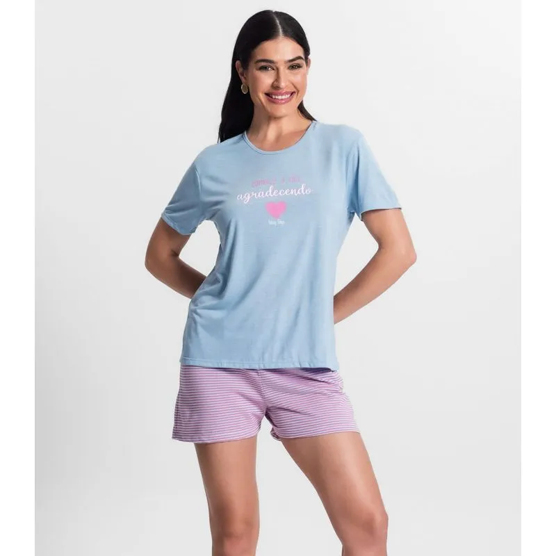 Shorts Pijama Listras Adulto Feminino Evanilda Rosa G
