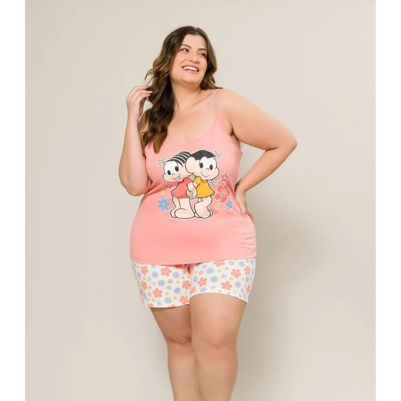 Pijama Alça Plus Size Feminino Evanilda Rosa G2