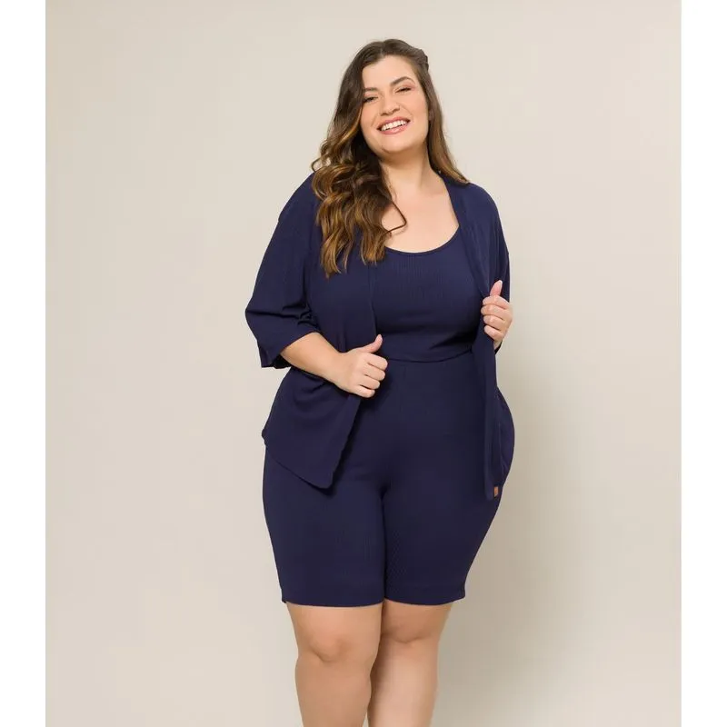 Shorts Pijama Plus Size Feminino Evanilda Azul G3