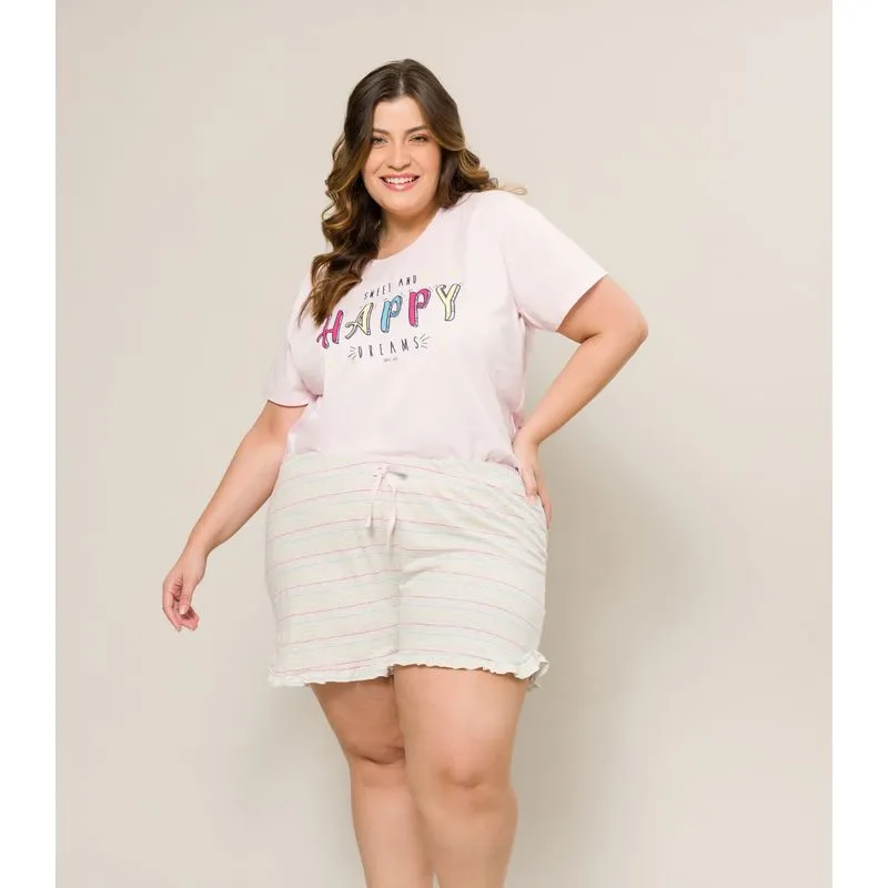 Pijama Plus Size Feminino Happy Dreams Evanilda Rosa G3
