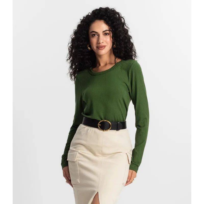 Blusa Manga Longa Canelada Básica Rovitex Verde M