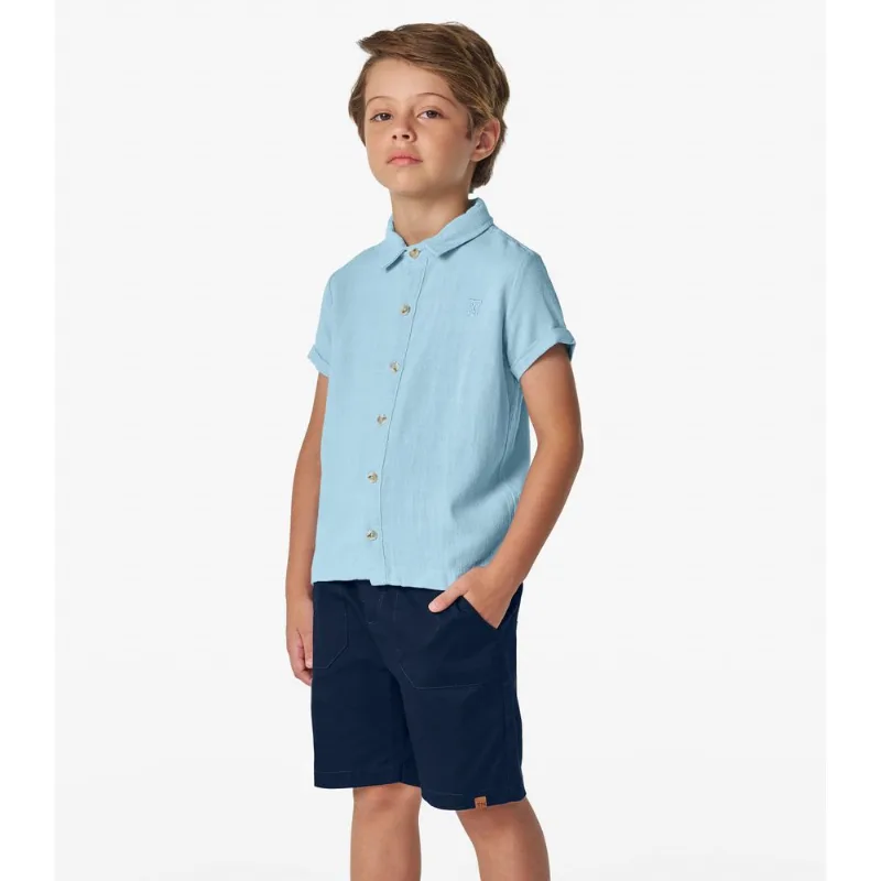 Camisa Infantil Masculina Com Botões Trick Nick Azul 4