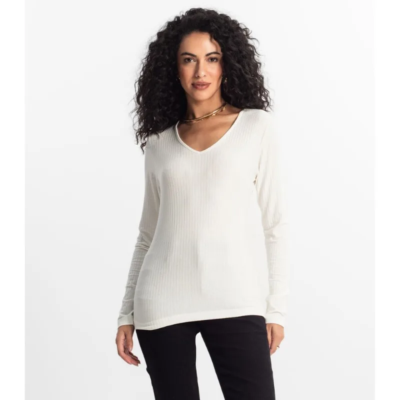 Blusa Manga Longa Em Ribana Canelada Rovitex Bege GG