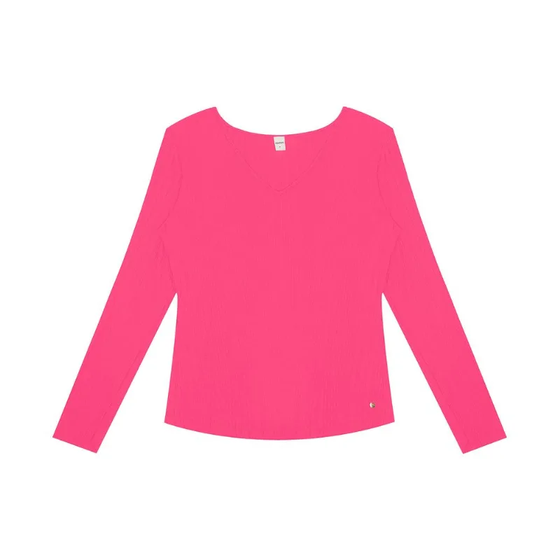 Blusa Manga Longa Em Ribana Canelada Rovitex Rosa M