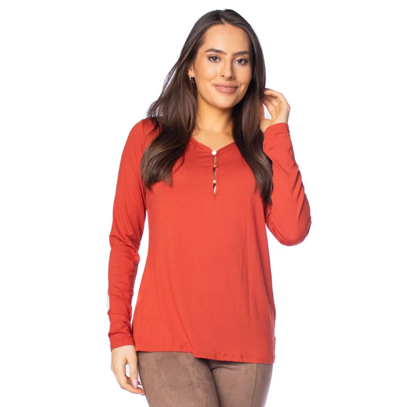 Blusa Feminina Rovitex Decote com Botões Telha - P