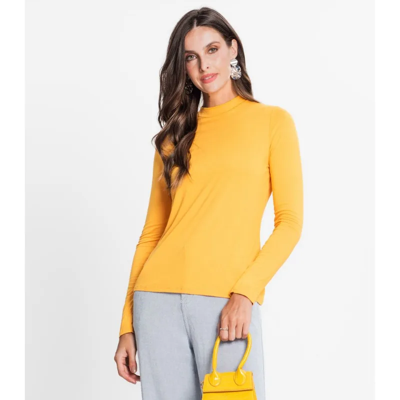 Blusa Feminina Manga Longa Gola Alta Rovitex Amarelo P