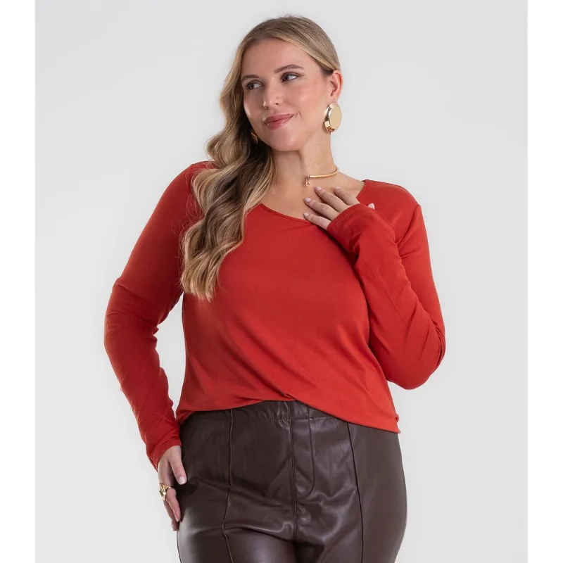 Blusa Manga Longa Viscotorcion Secret Glam Laranja Plus G2