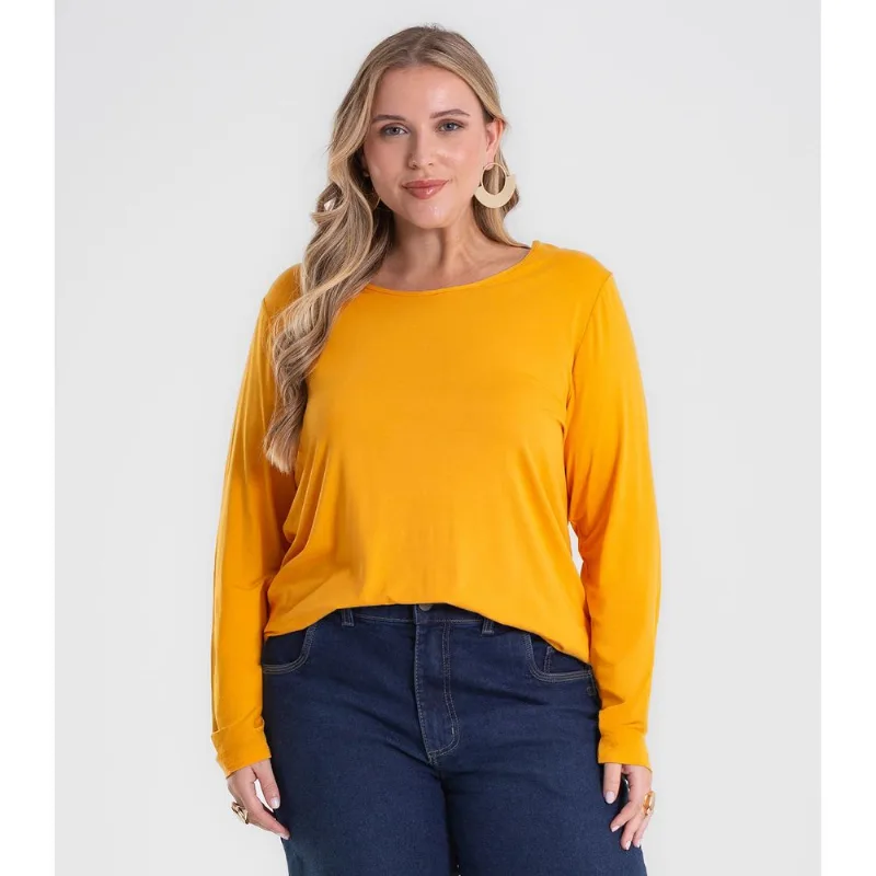 Blusa Manga Longa Viscotorcion Secret Glam Amarelo Plus G4