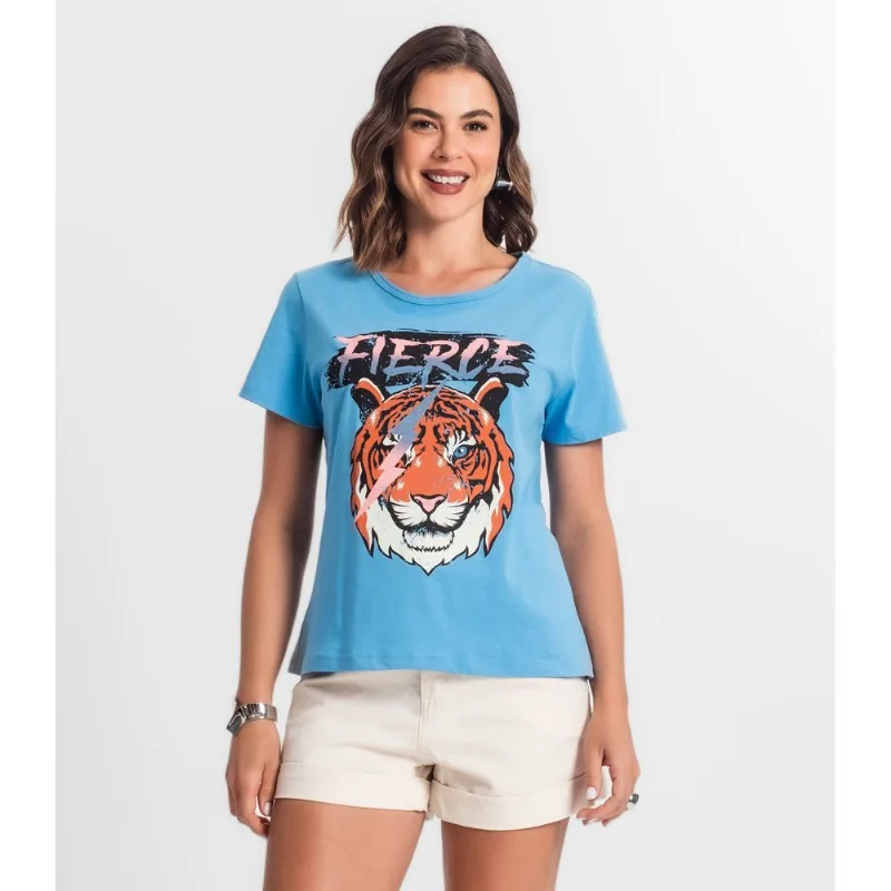 Blusa T Shirt Feminina Estampada Select Azul G