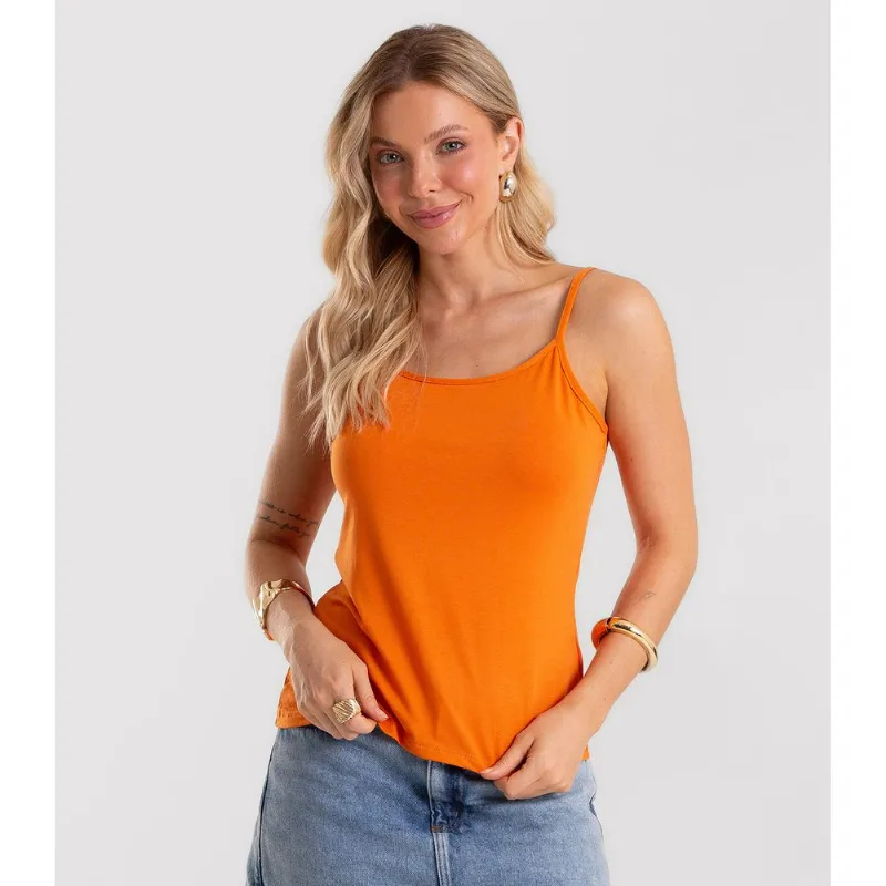 Blusa de Alça Feminina Viscotorcion Básica Rovitex Marrom GG
