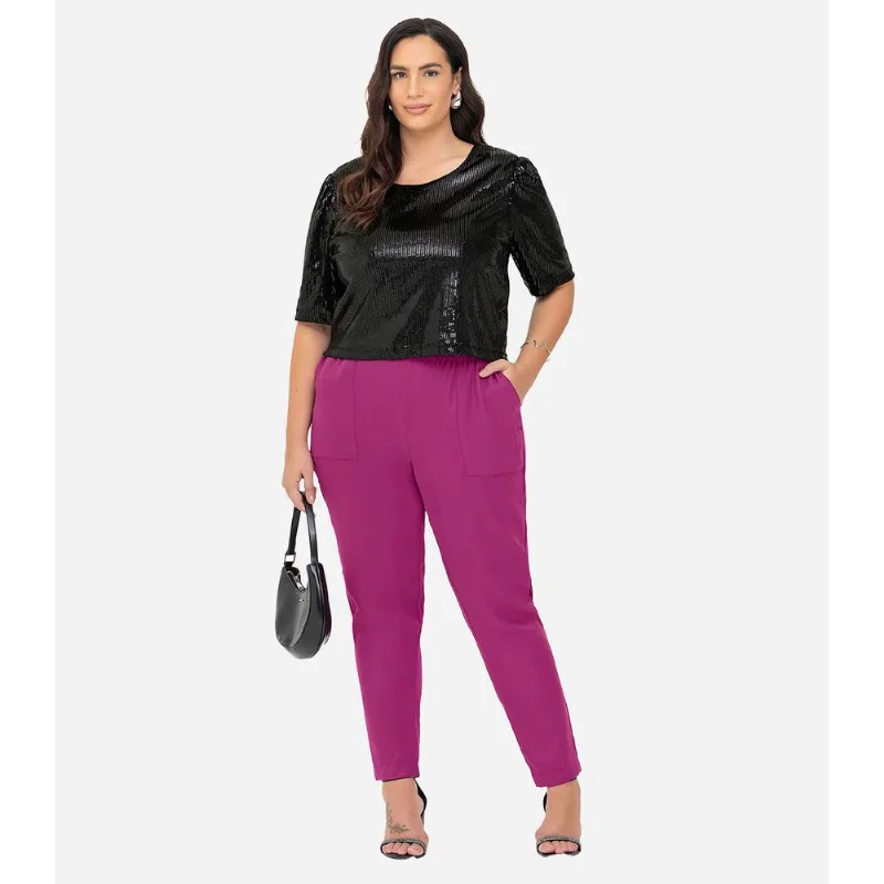 Calça Tecido Favo Plus Size Secret Glam Roxo Plus G2