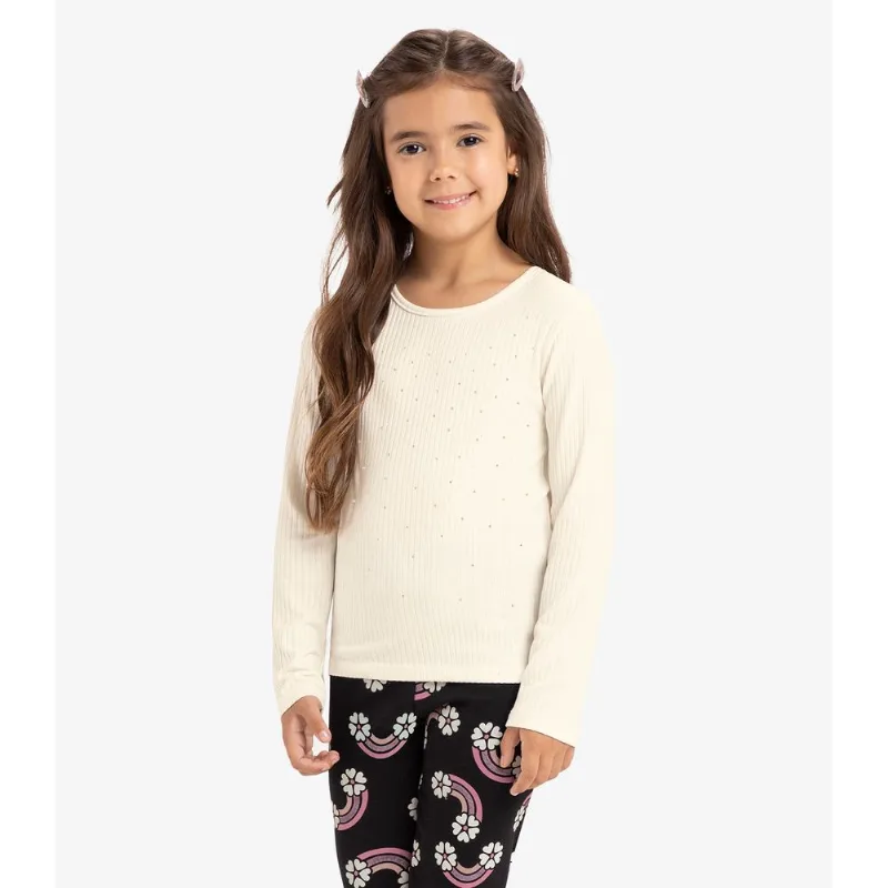 Blusa Manga Longa Com Aplicação Strass Rovi Kids Bege 16