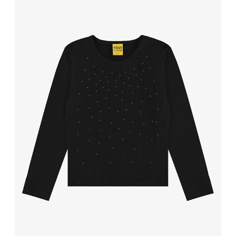 Blusa Manga Longa Com Aplicação Strass Rovi Kids Preto 1
