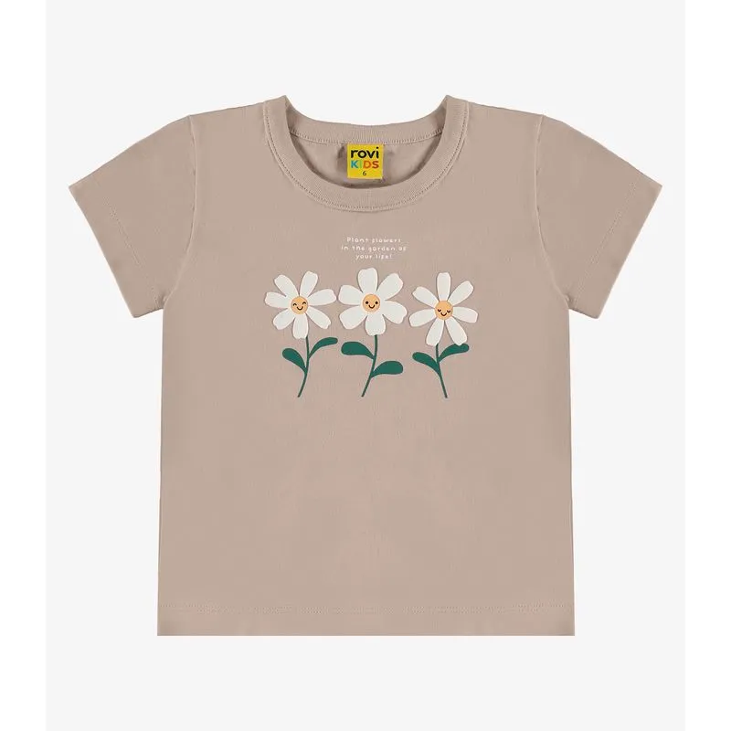 Blusa Feminina Infantil Manga Curta Rovi Kids Marrom 6