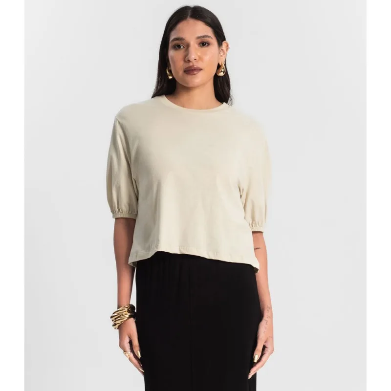 Blusa Feminina Manga Camponesa Rovitex Bege G