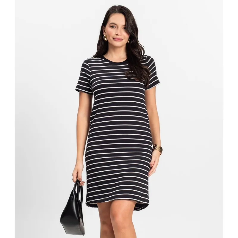 Vestido Feminino Cotton Listrado Rovitex Preto M