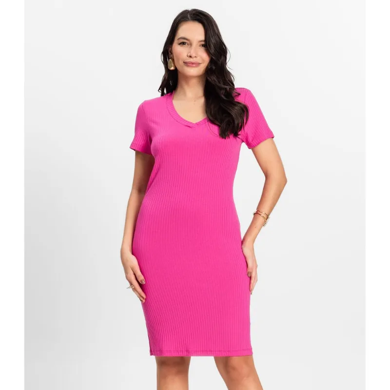 Vestido Feminino Em Ribana Canelada Rovitex Rosa P