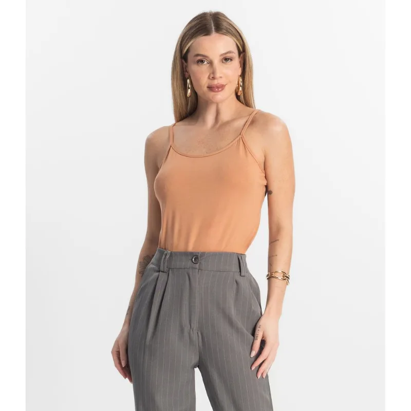 Blusa de Alça Feminina Viscotorcion Básica Rovitex Marrom G