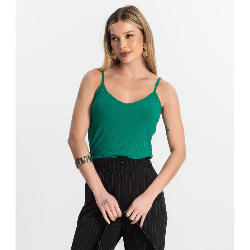 Blusa De Alça Feminina Ribana Canelada Rovitex Verde G
