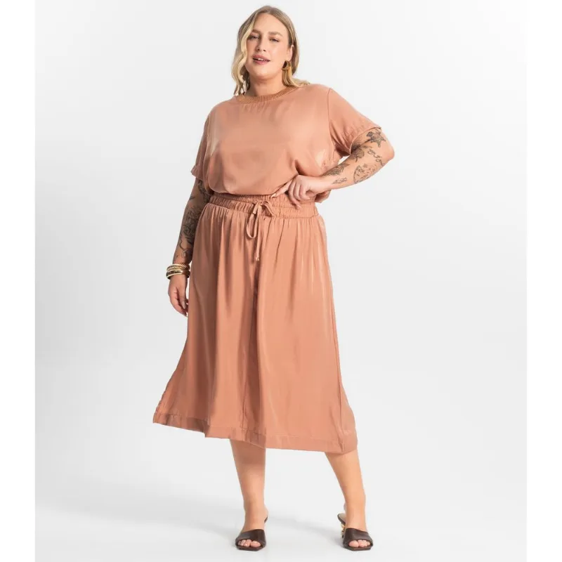Saia Midi Plus Size Secret Glam Marrom Plus G4