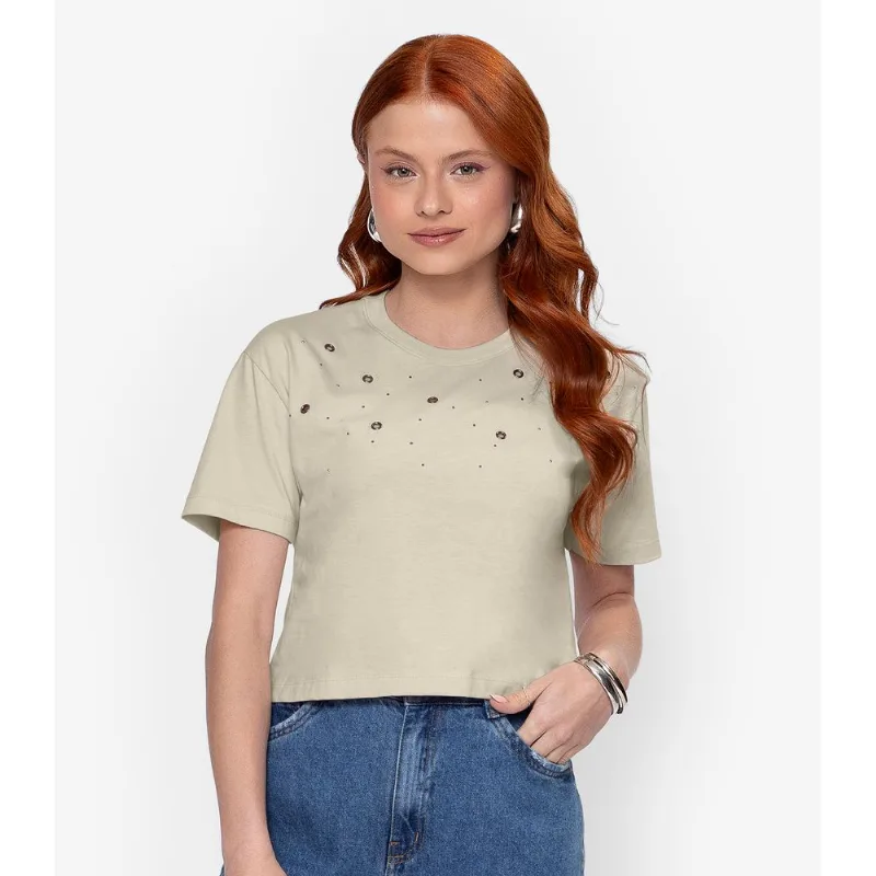 T- Shirt Meia Malha Feminina Minty Bege 16