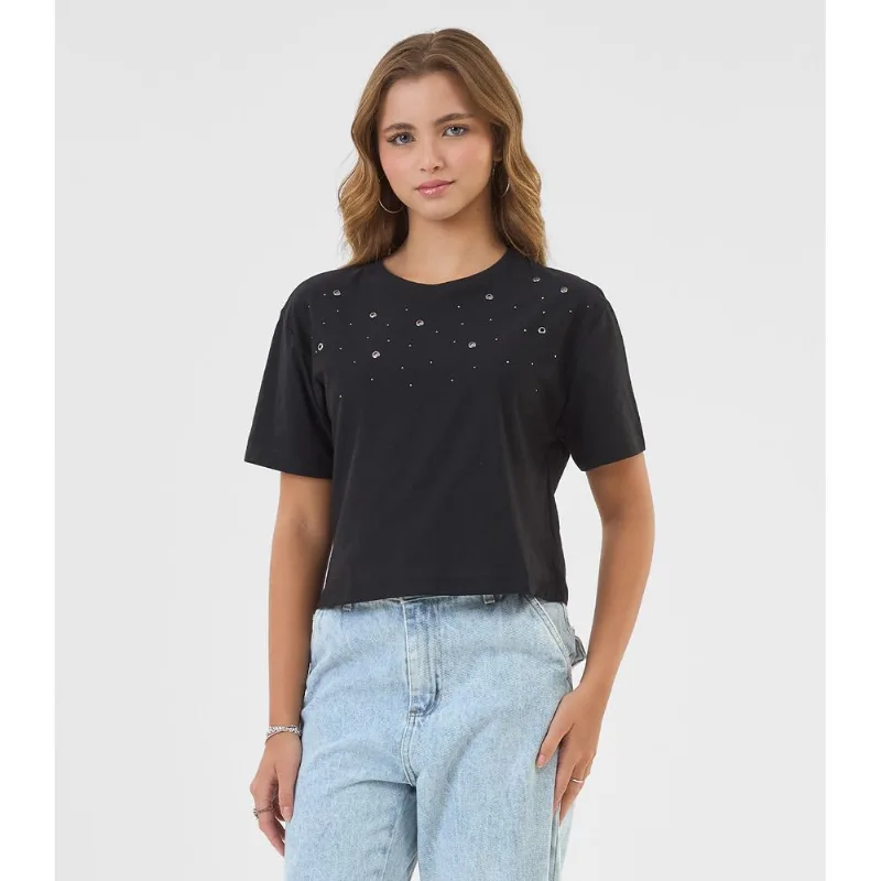 T- Shirt Meia Malha Feminina Minty Preto 20