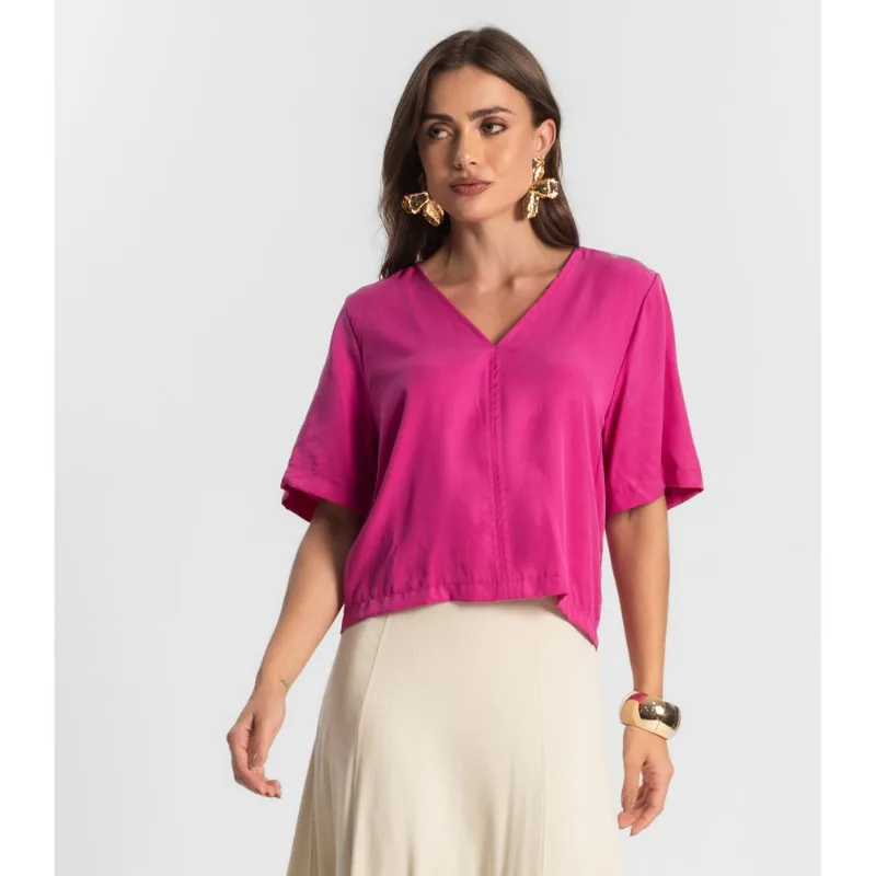 Blusa Feminina Manga Curta Decote V Endless Rosa M