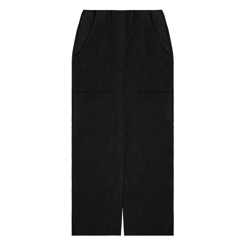 Saia Midi Feminina Endless com Bolsos e Fenda Preto - G