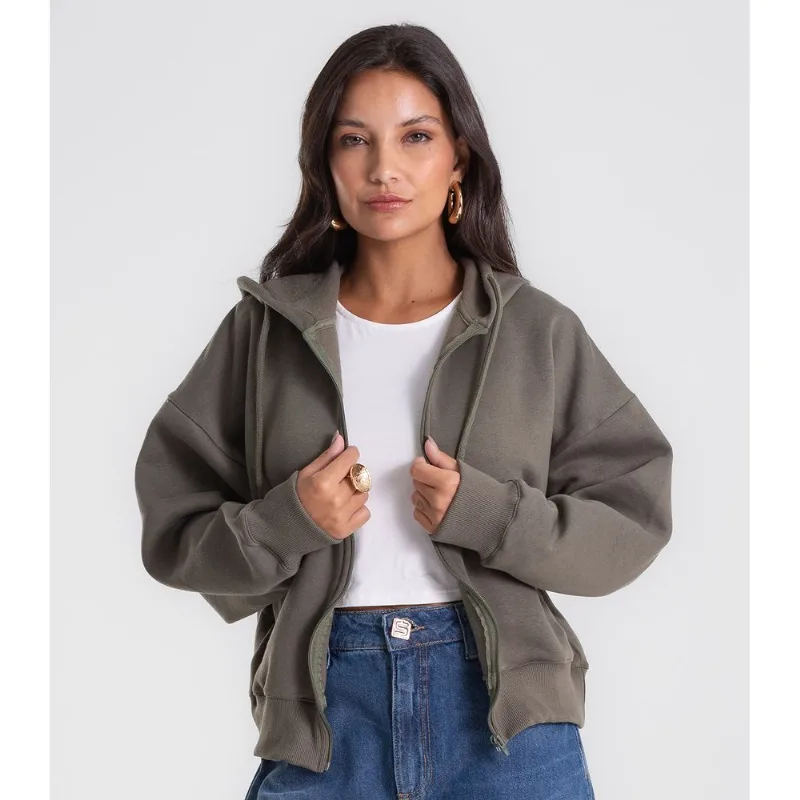 Jaqueta Feminina Com Capuz Moletom Felpado Endless Verde M