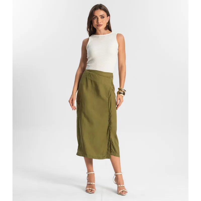 Saia Midi Com Fenda Endless Verde M