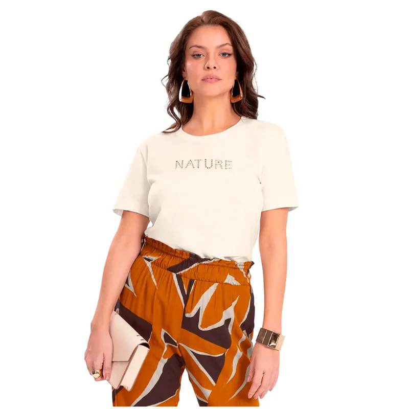 T-shirt Feminina Endless com Bordado Nature Off White - P
