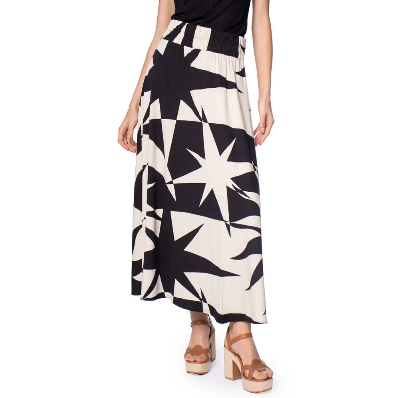 Saia Midi Feminina Endless Evasê Estampada Preto/branco - P