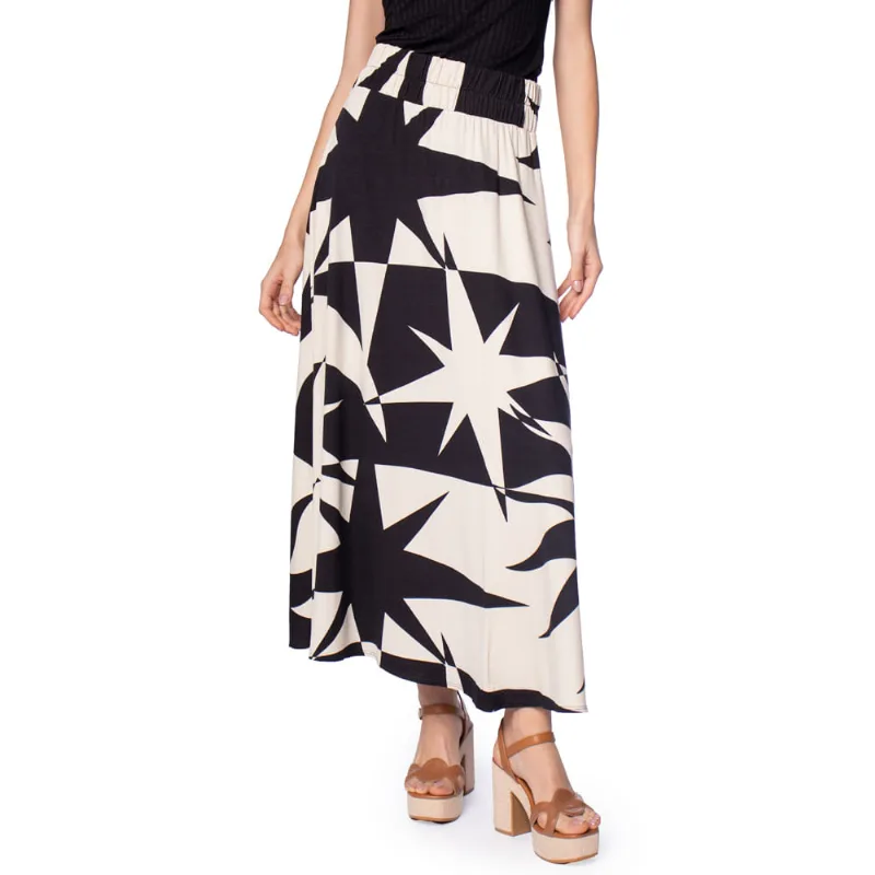 Saia Midi Feminina Endless Evasê Estampada Preto/branco - G