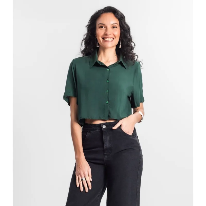 Camisa Cropped Feminina Básica Select Verde GG