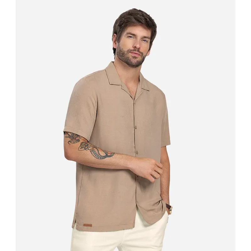 Camisa Masculina Em Viscolinho Diametro Marrom P