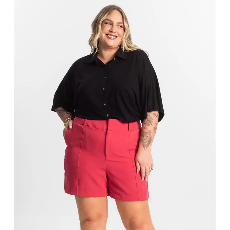 Shorts Feminino Alfaiate Secret Glam Vermelho Plus G4
