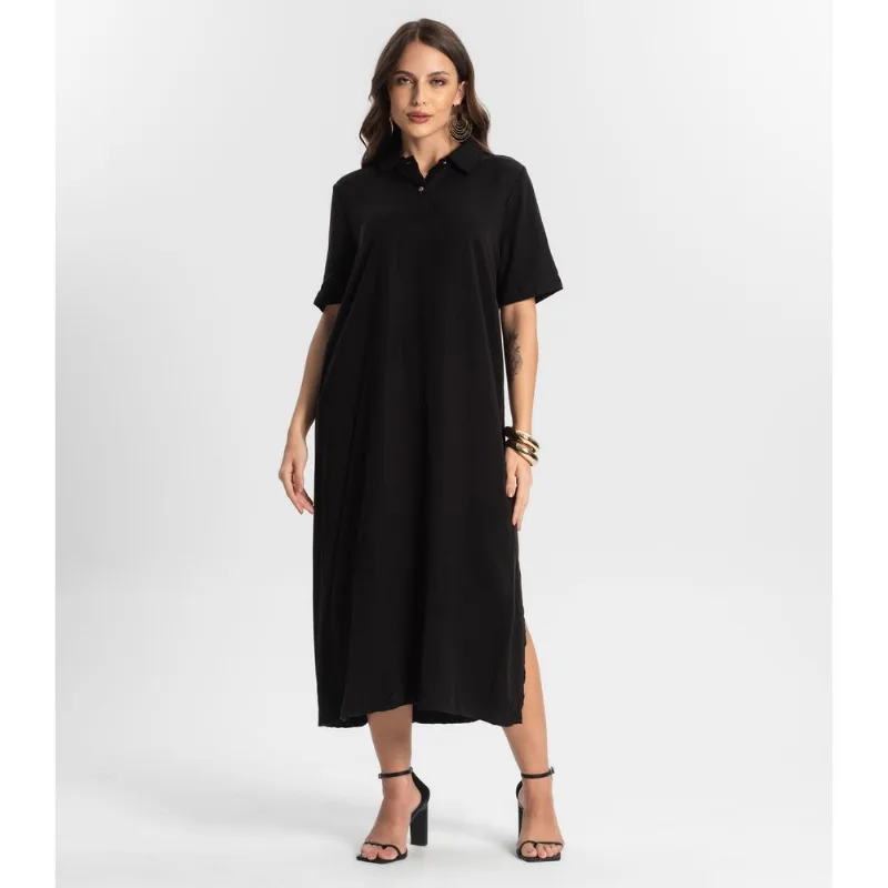 Vestido Feminino Midi Com Fenda Lateral Endless Preto P